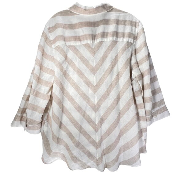 NWT Chicos Effortless Linen Stripe Button Down Shirt Sz 3 XL 16 Tan Collar - Picture 2 of 11